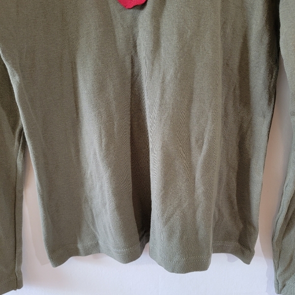 PINK Cattlelac Y2K Henley Top Sz M Green Red Embroidery Western Academia Preppy - Picture 4 of 10